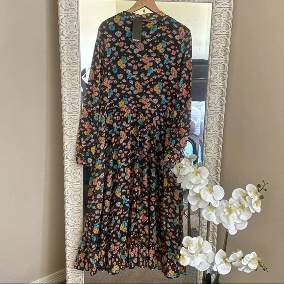 NWT Nasty Gal Floral Print Maxi Mid Smock Long Sleeves Women Cool Vibes Dress - Picture 9 of 9
